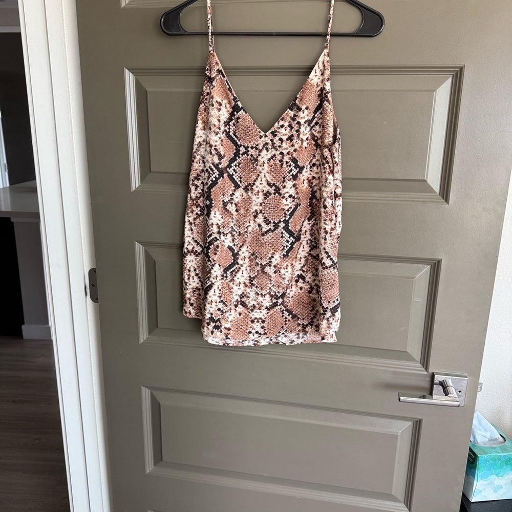 Express Snake Print Satin Cami in Blush and Brown - Picture 2 of 4